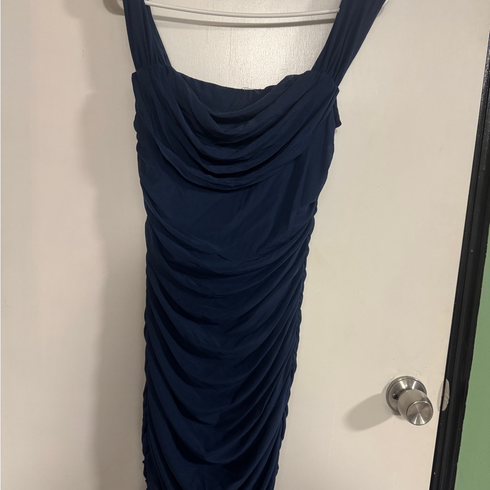 Chic Navy Blue Draped Mini Dress size medium
